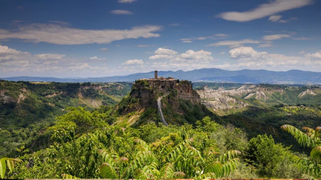 The Medieval Village Of Civita Di Bagnoregio Perched On A Hilltop In Lazio, Italy, An Example Of Sustainable Travel Protecting Historic Landmarks.